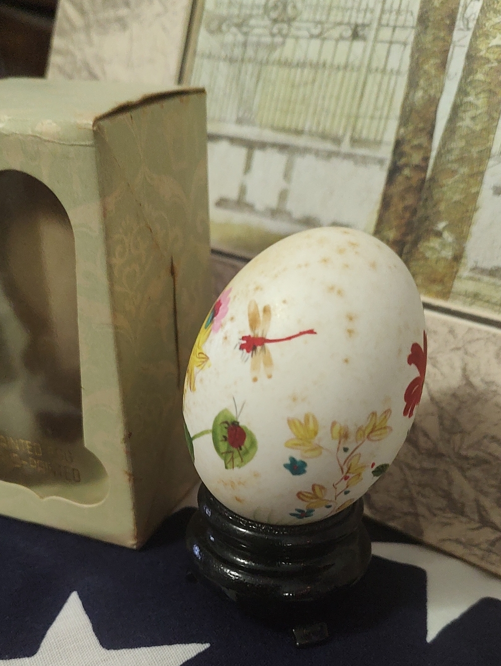 Vintage/Hand-Painted Floral Decorative Egg with Stand - Picture 4 of 6